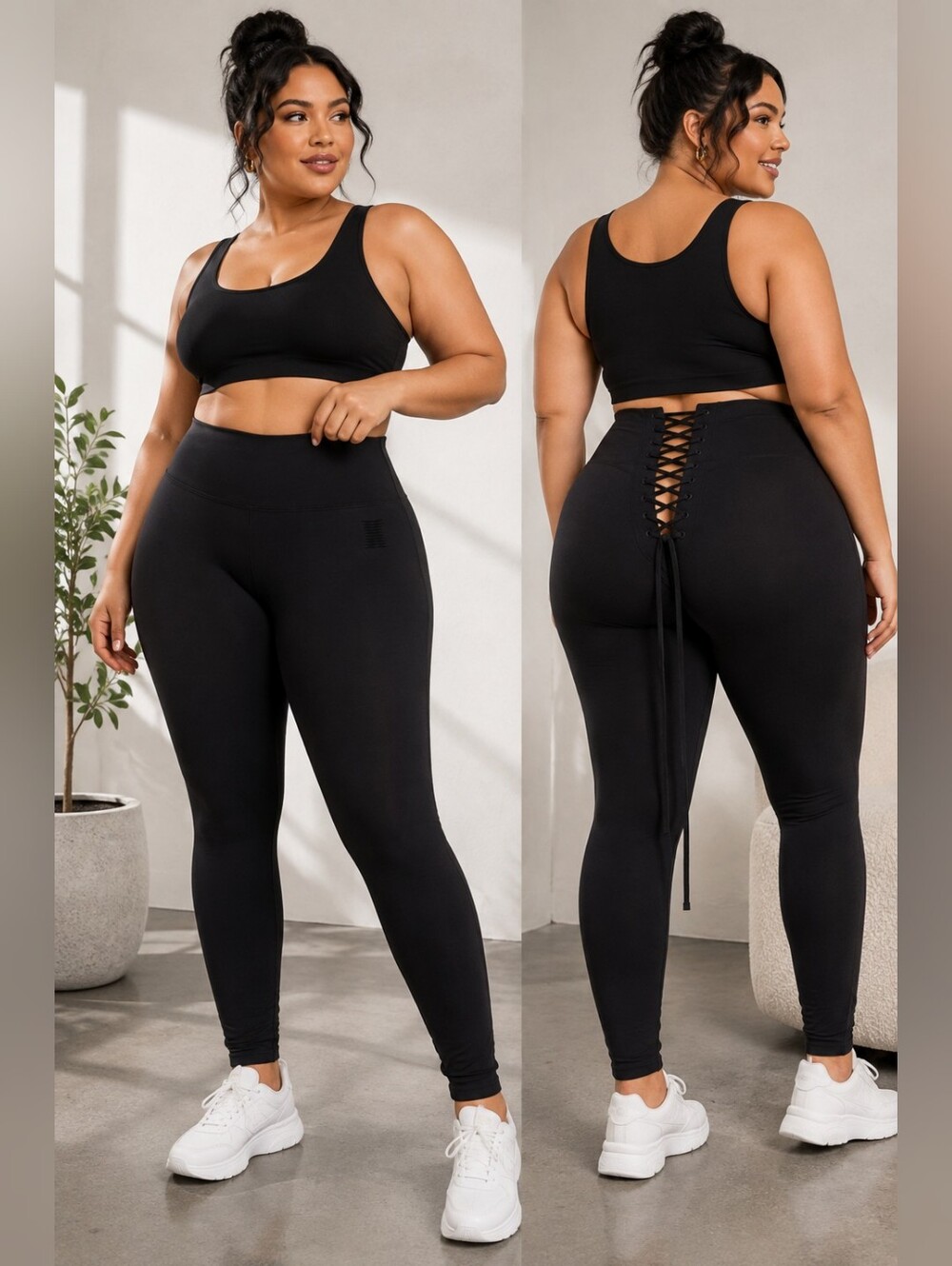 🖤 Savage X Fenty Black Lace-Up Back Leggings – Size 2X